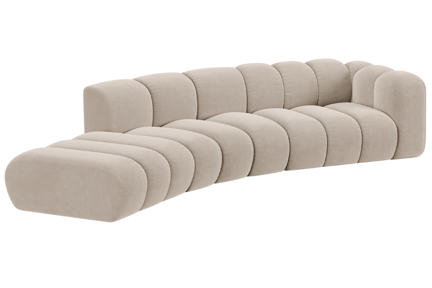 Béžová sametová čtyřmístná pohovka MICADONI Lupine 335 cm, levá