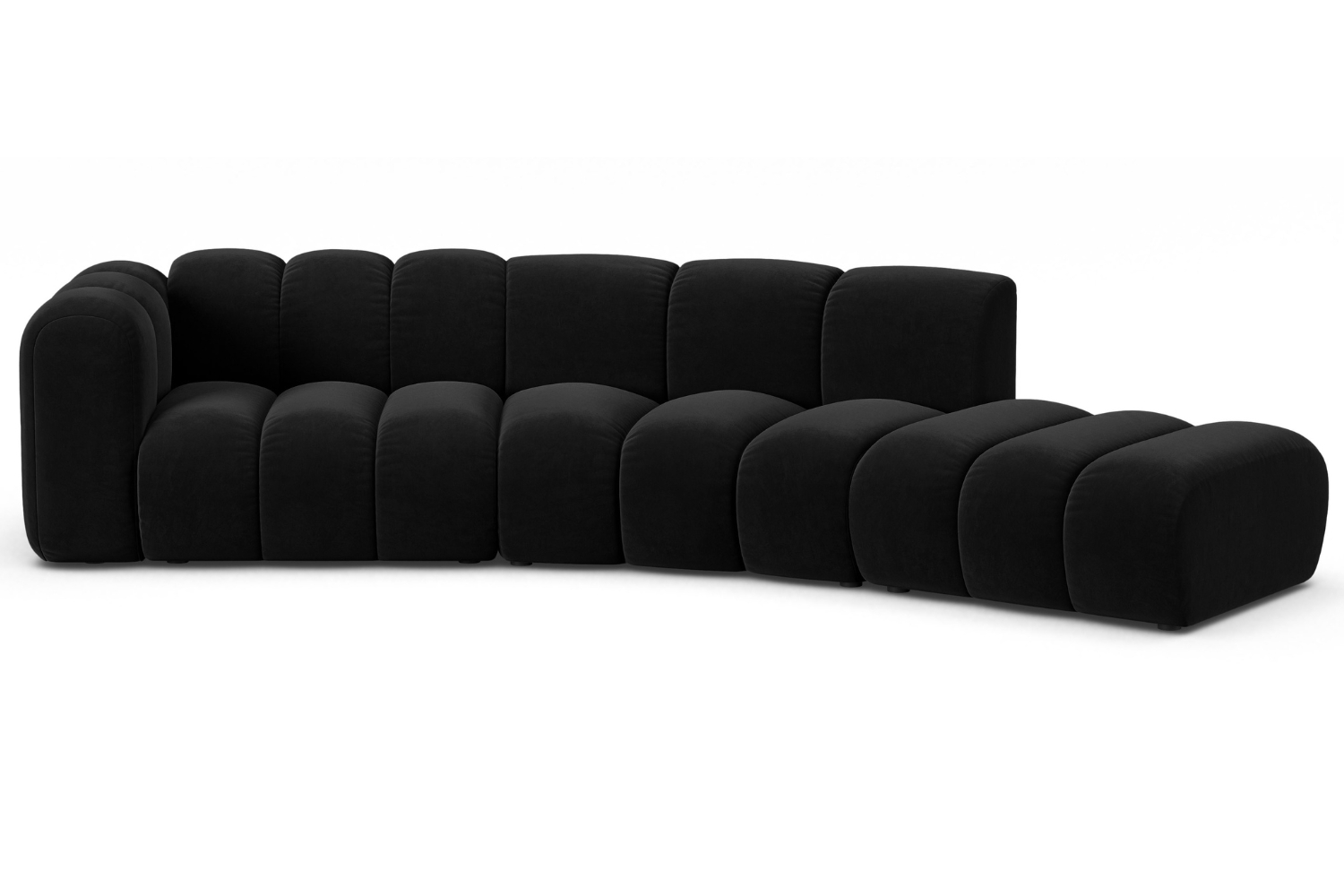 Černá sametová čtyřmístná pohovka MICADONI Lupine 335 cm, pravá