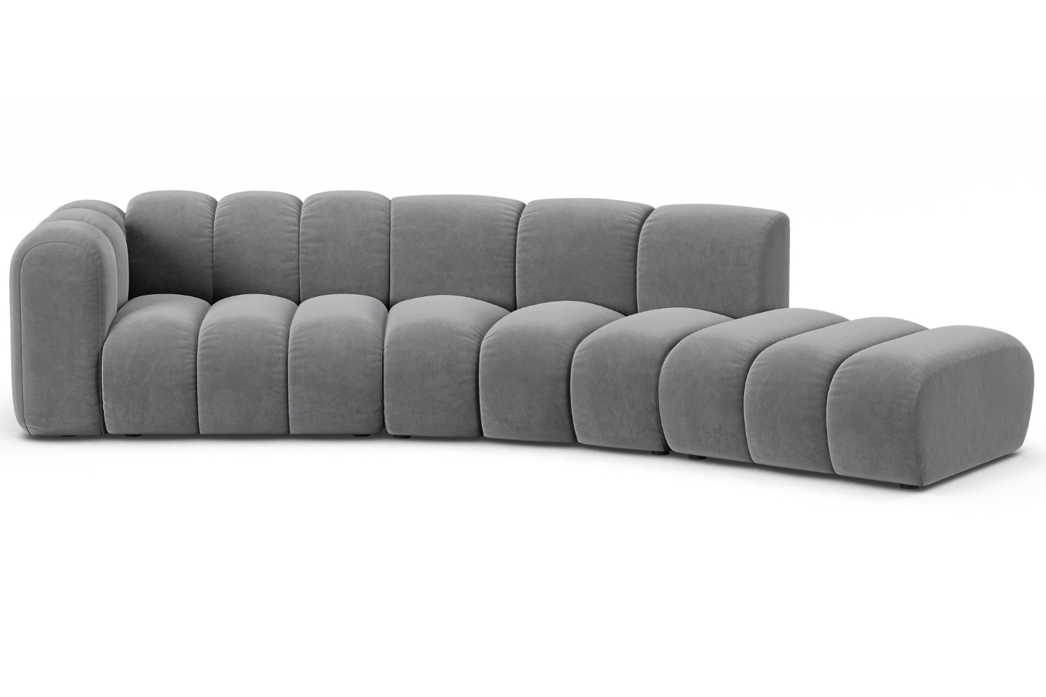 Šedá sametová čtyřmístná pohovka MICADONI Lupine 335 cm, pravá