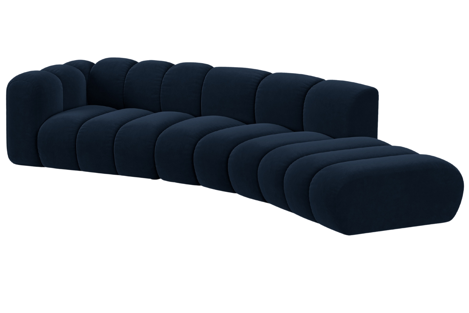 Královsky modrá sametová čtyřmístná pohovka MICADONI Lupine 335 cm, pravá