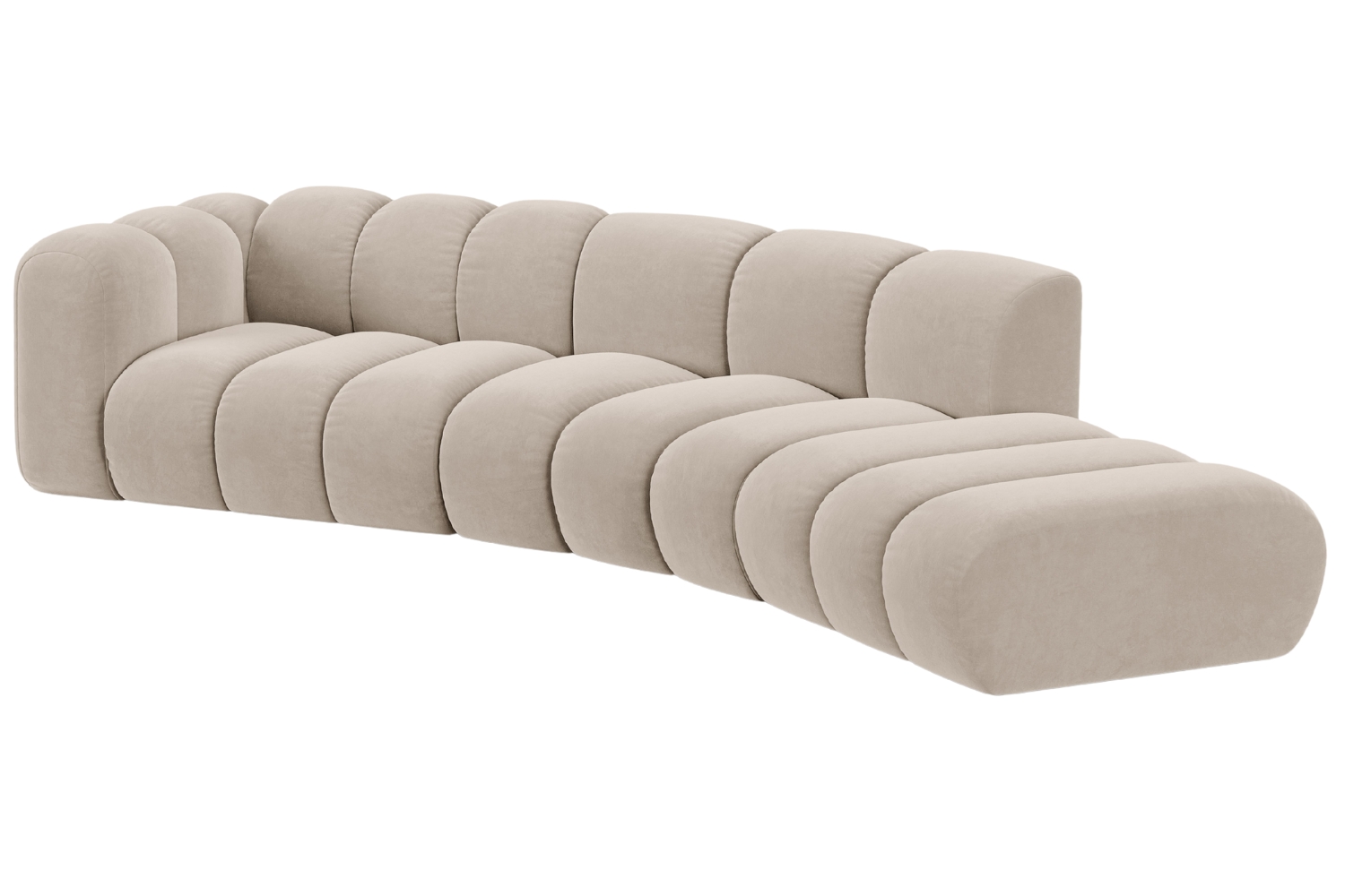 Béžová sametová čtyřmístná pohovka MICADONI Lupine 335 cm, pravá