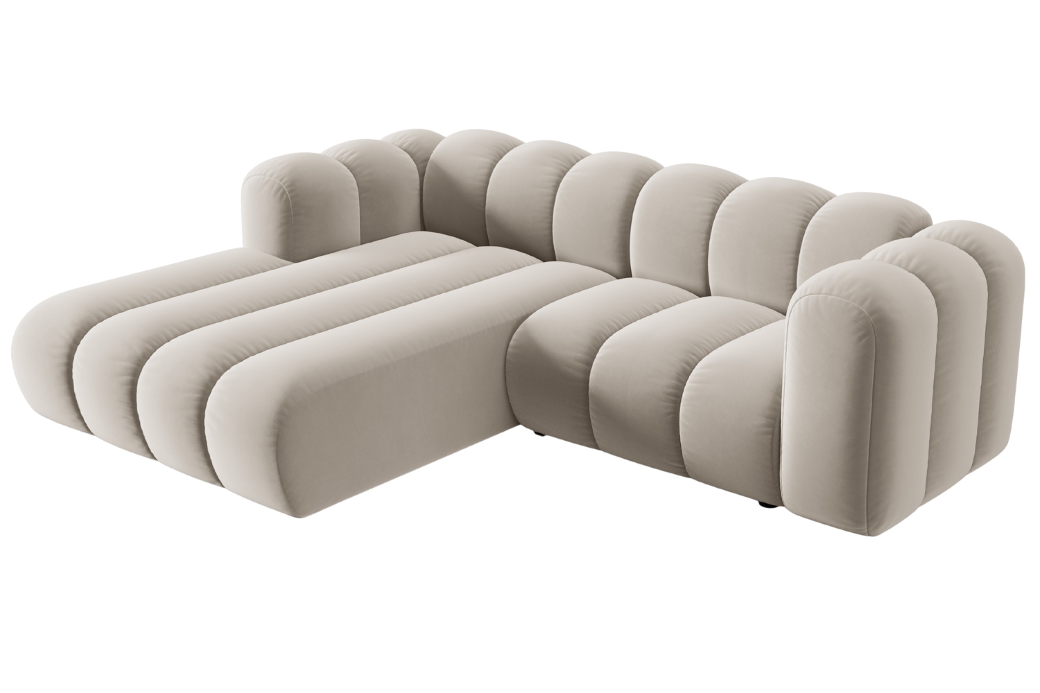 Béžová sametová trojmístná pohovka MICADONI Lupine 228 cm, levá