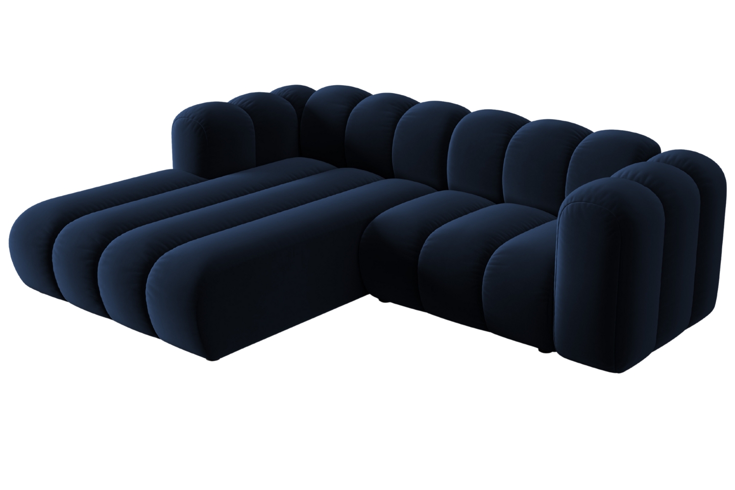 Královsky modrá sametová trojmístná pohovka MICADONI Lupine 228 cm, levá