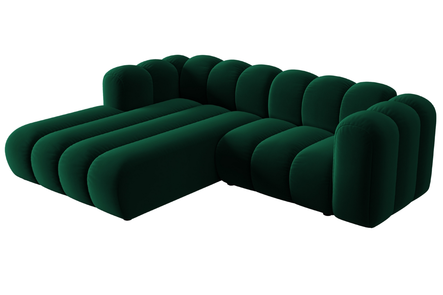 Lahvově zelená sametová trojmístná pohovka MICADONI Lupine 228 cm, levá