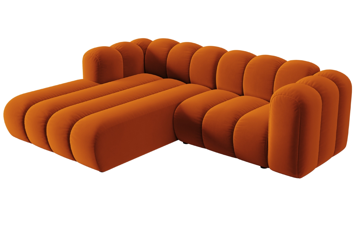 Oranžová sametová trojmístná pohovka MICADONI Lupine 228 cm, levá