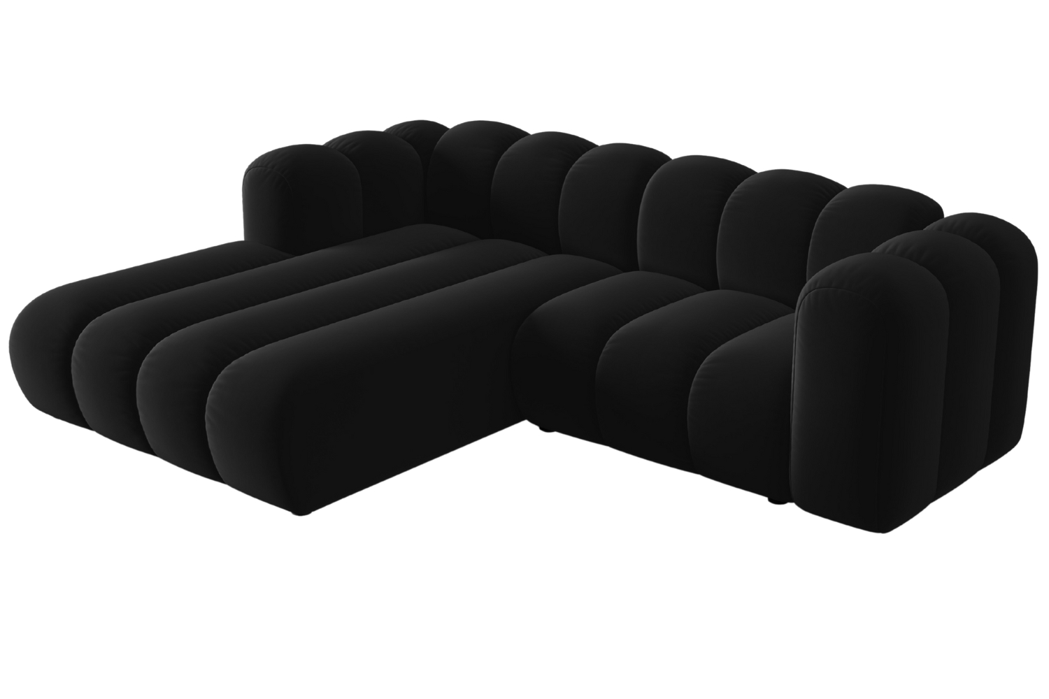 Černá sametová trojmístná pohovka MICADONI Lupine 228 cm, levá