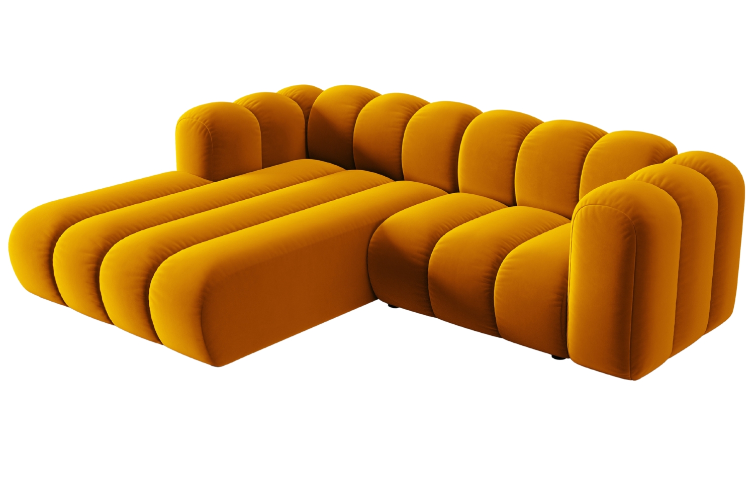 Žlutá sametová trojmístná pohovka MICADONI Lupine 228 cm, levá