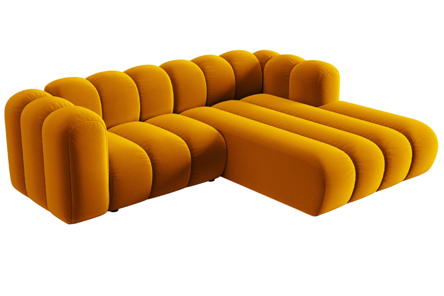 Žlutá sametová trojmístná pohovka MICADONI Lupine 228 cm, pravá