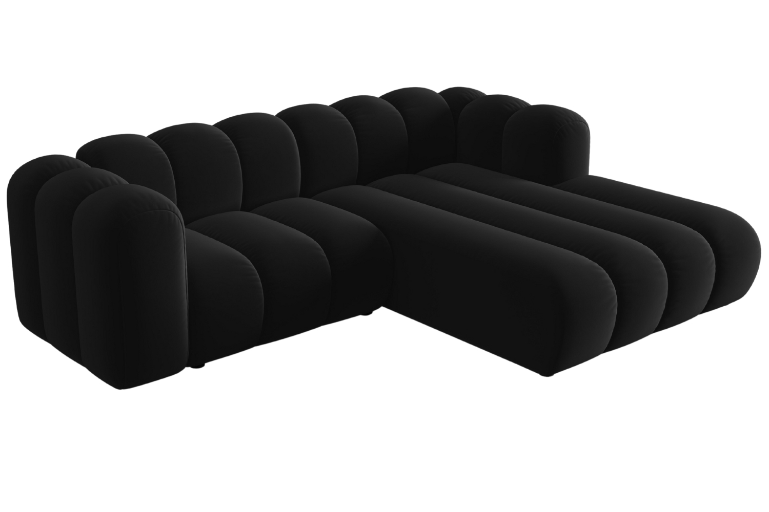 Černá sametová trojmístná pohovka MICADONI Lupine 228 cm, pravá