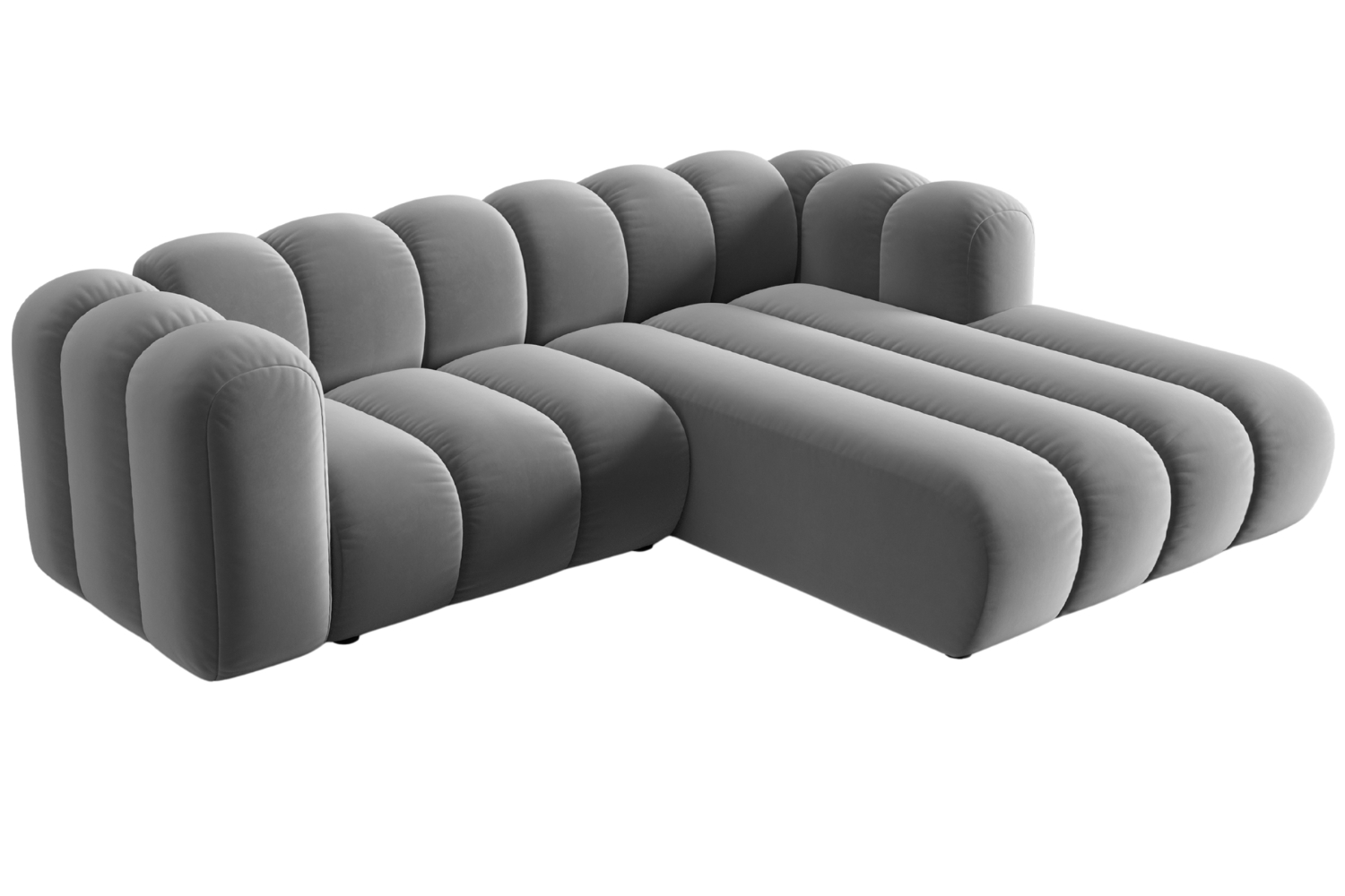 Šedá sametová trojmístná pohovka MICADONI Lupine 228 cm, pravá