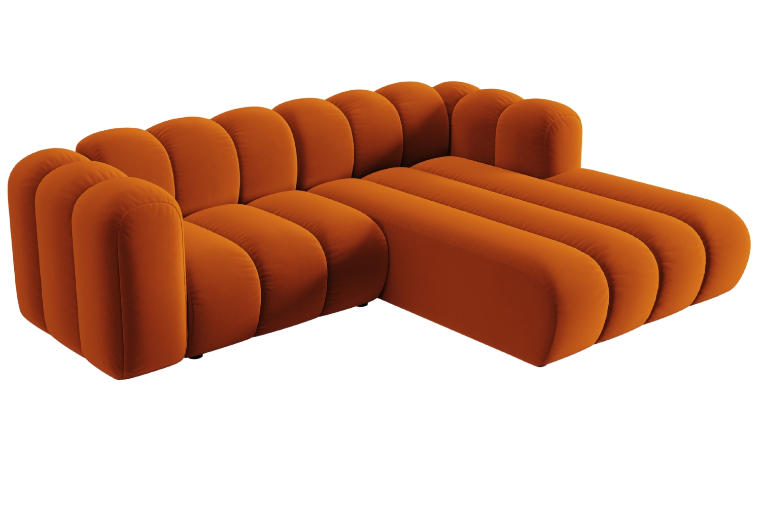 Oranžová sametová trojmístná pohovka MICADONI Lupine 228 cm, pravá