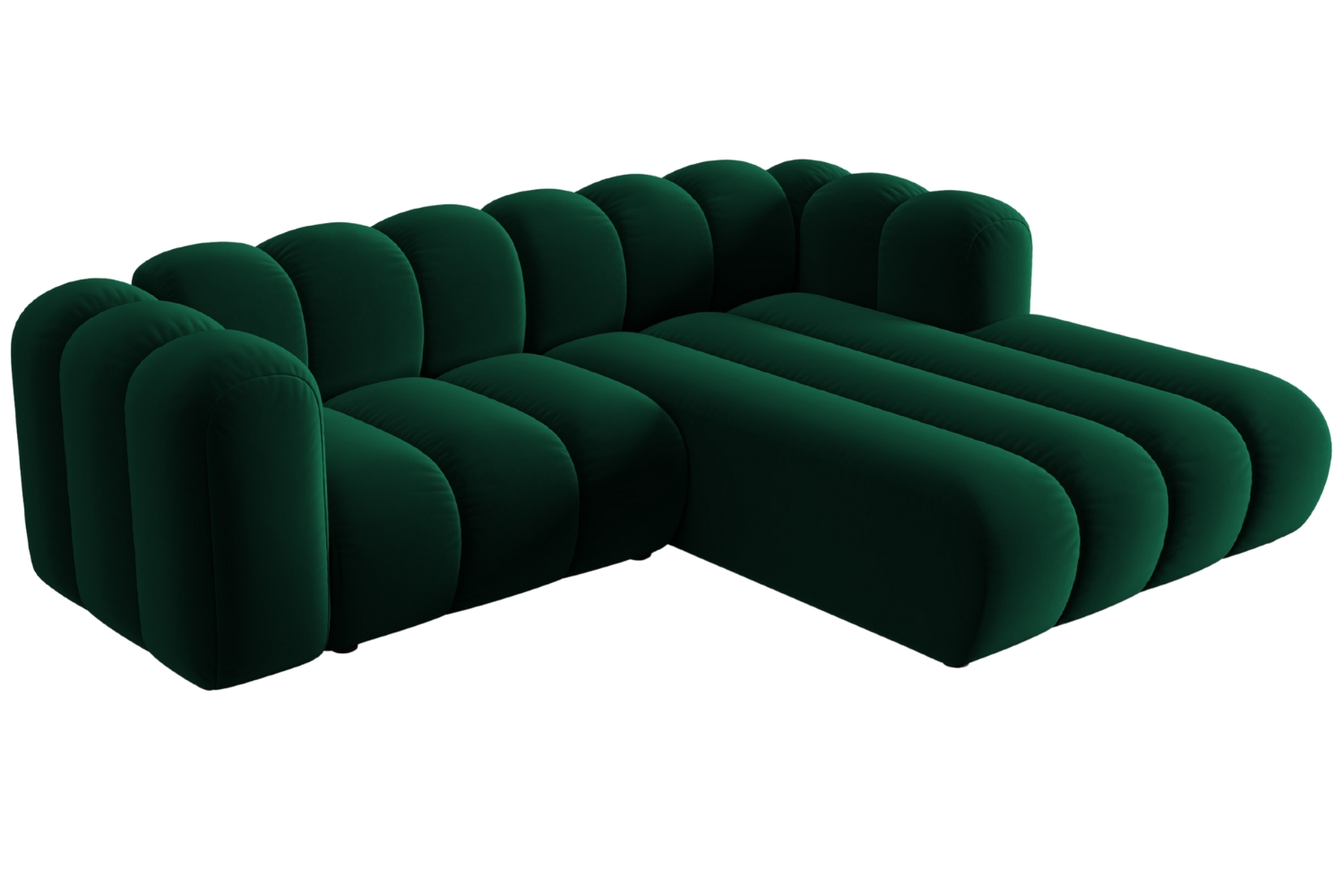 Lahvově zelená sametová trojmístná pohovka MICADONI Lupine 228 cm, pravá