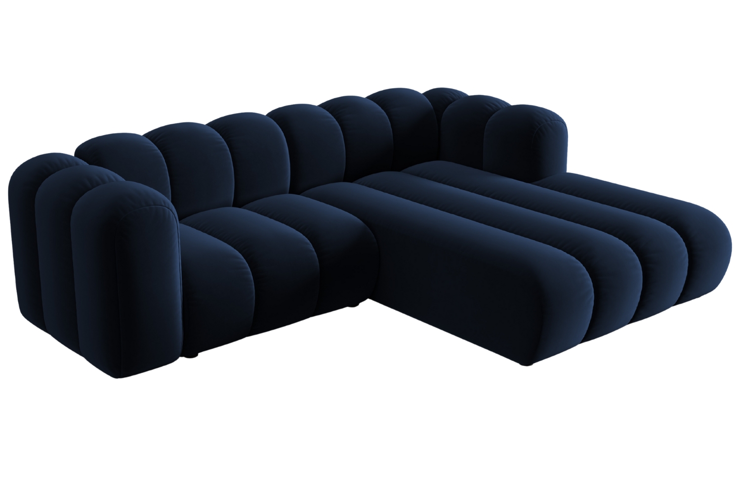 Královsky modrá sametová trojmístná pohovka MICADONI Lupine 228 cm, pravá