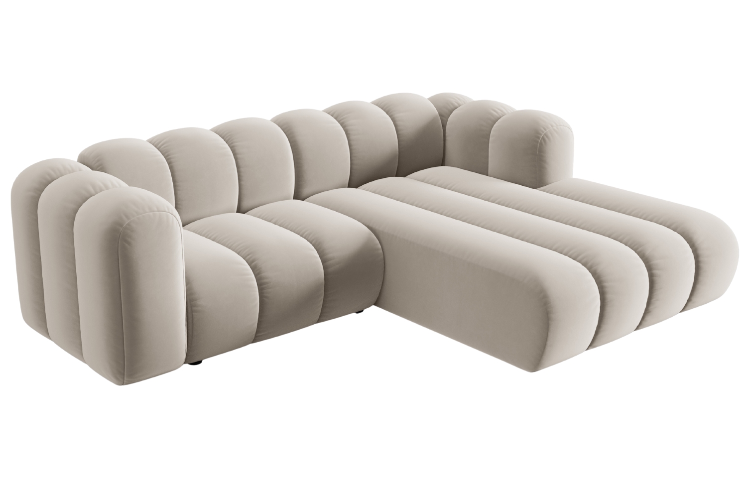 Béžová sametová trojmístná pohovka MICADONI Lupine 228 cm, pravá