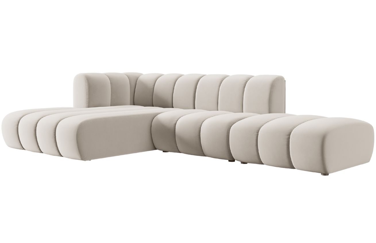 Béžová sametová pětimístná pohovka MICADONI Lupine 294 cm, levá