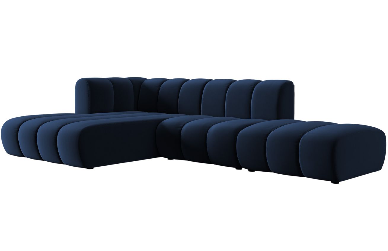 Královsky modrá sametová pětimístná pohovka MICADONI Lupine 294 cm, levá