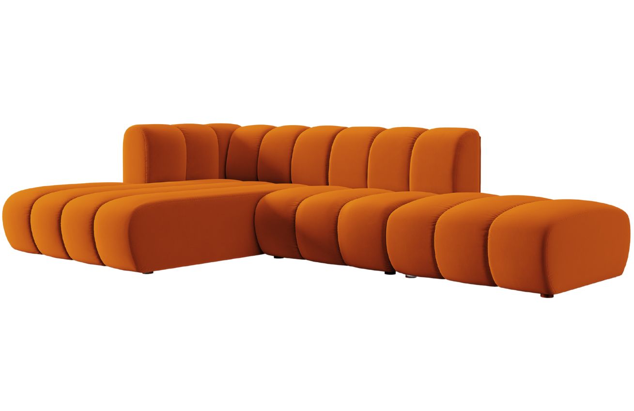 Oranžová sametová pětimístná pohovka MICADONI Lupine 294 cm, levá
