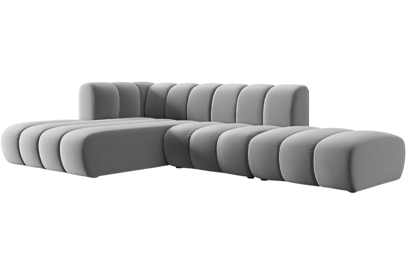 Šedá sametová pětimístná pohovka MICADONI Lupine 294 cm, levá