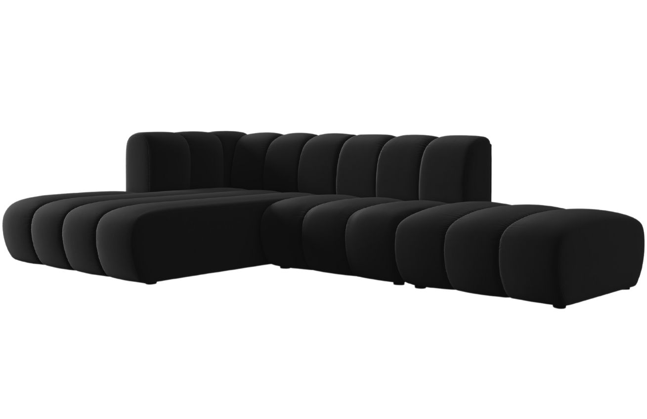 Černá sametová pětimístná pohovka MICADONI Lupine 294 cm, levá