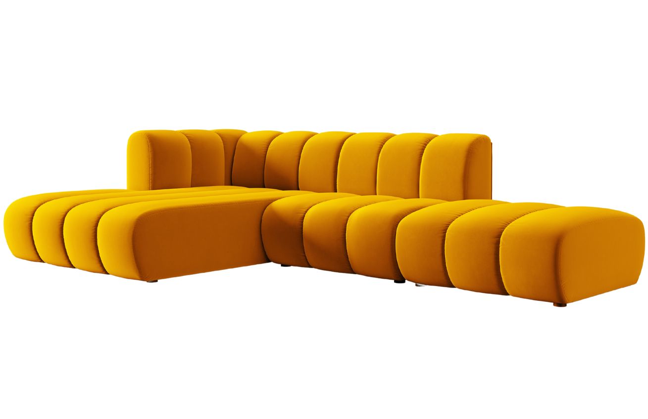 Žlutá sametová pětimístná pohovka MICADONI Lupine 294 cm, levá