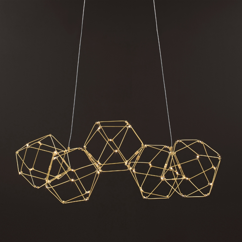 Zlaté kovové závěsné LED světlo Nova Luce Nebula 84 cm