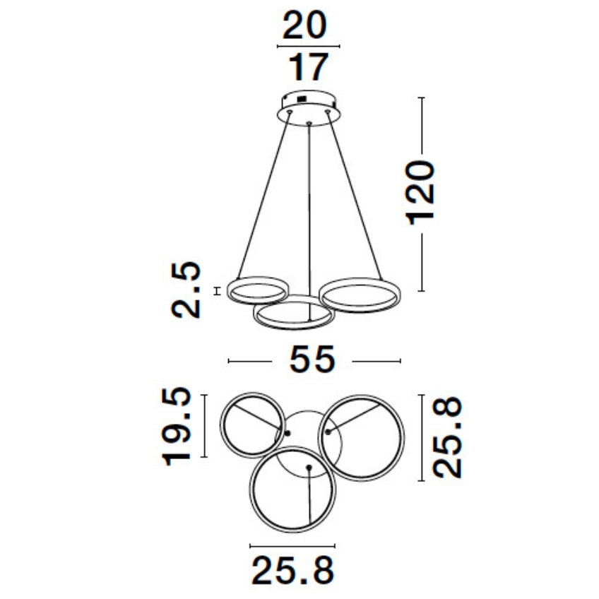 Zlaté kovové závěsné LED světlo Nova Luce Magnus 55 cm