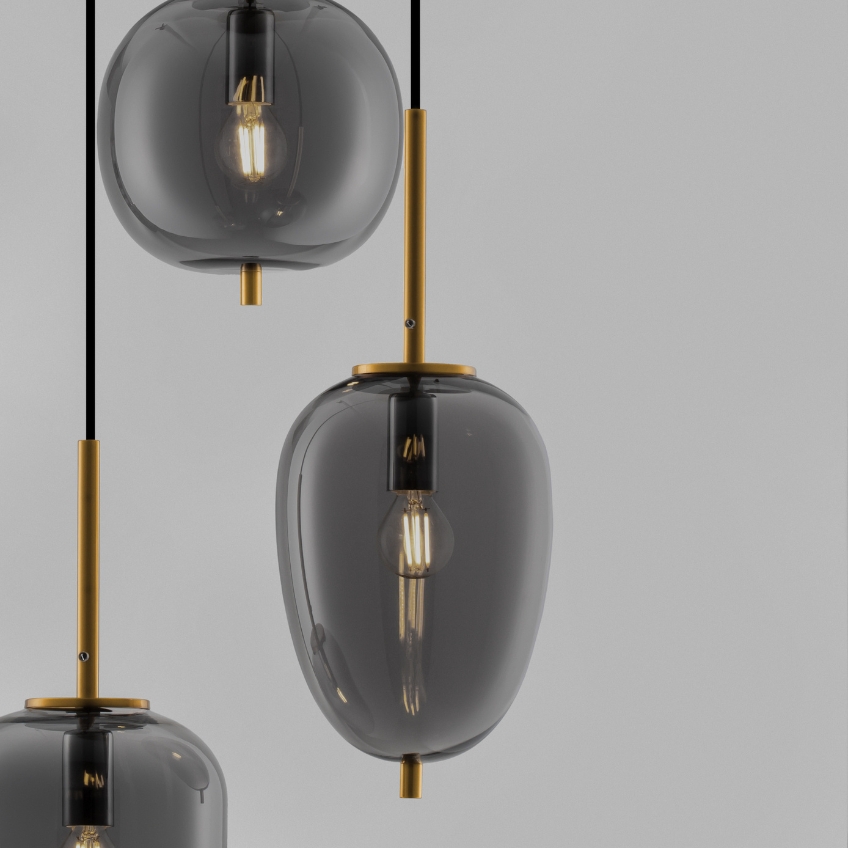 Kouřově šedé skleněné závěsné světlo Nova Luce Lato 46 cm