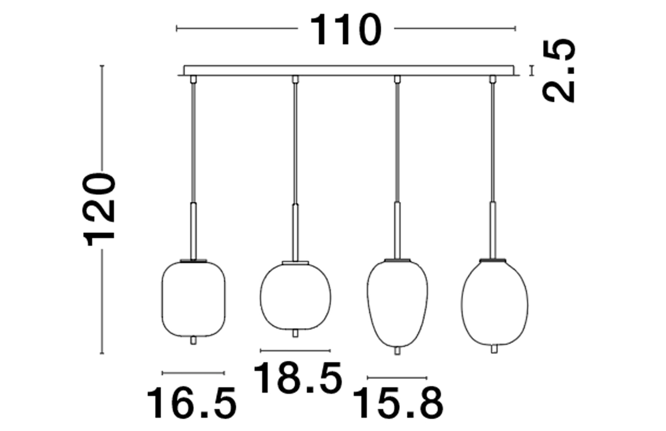 Kouřově šedé skleněné závěsné světlo Nova Luce Lato 110 cm