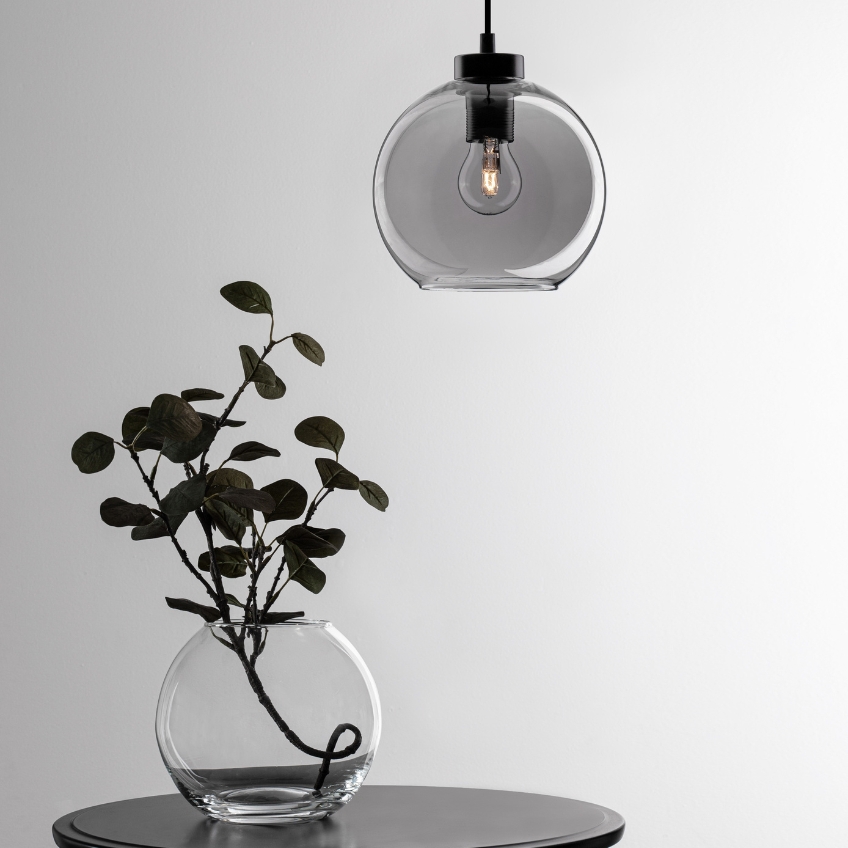 Kouřově šedé skleněné závěsné světlo Nova Luce Palmer 20 cm