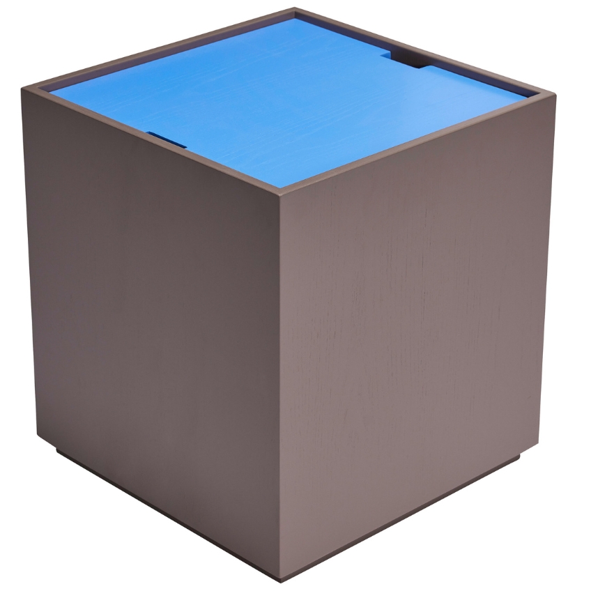 Hnědo-modrý dřevěný úložný box Hübsch Vault 40 x 40 cm