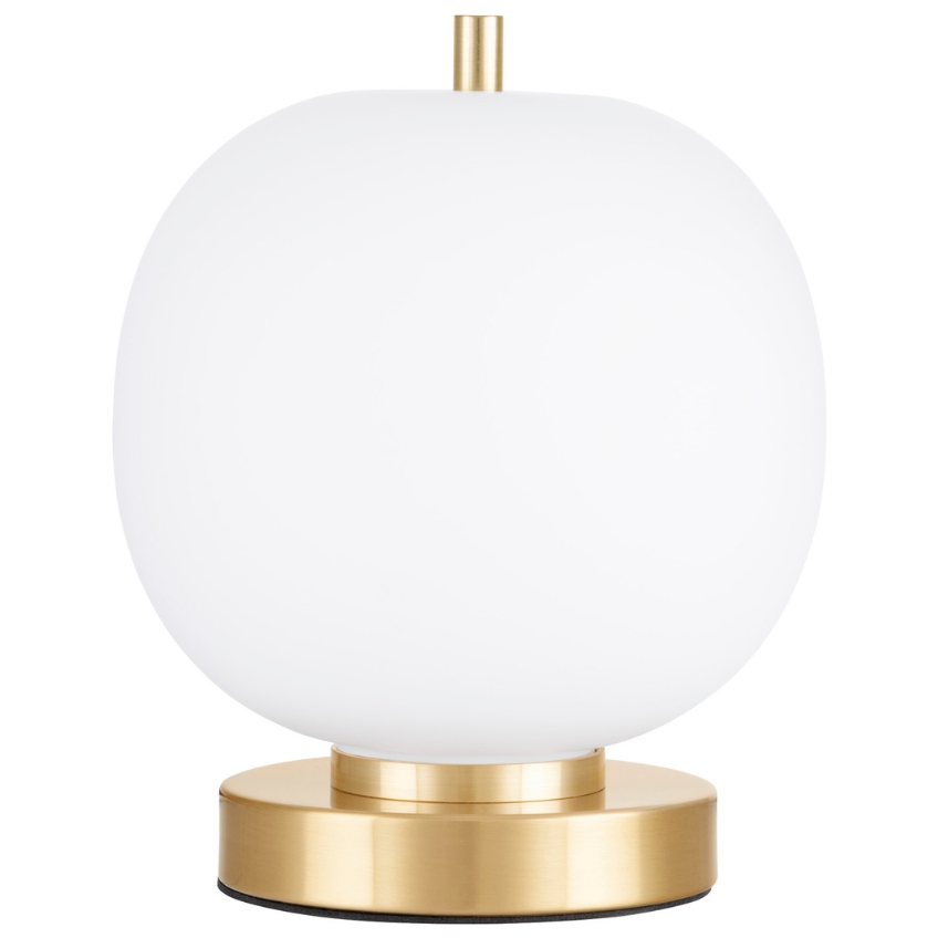 Opálově bílá skleněná stolní lampa Nova Luce Lato se zlatou podstavou 22,5 cm
