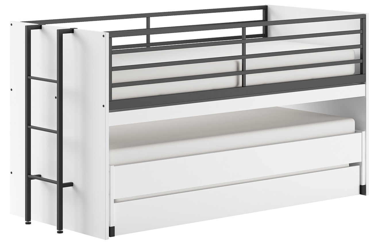Bílá lakovaná patrová postel Vipack Sam 90 x 200 cm