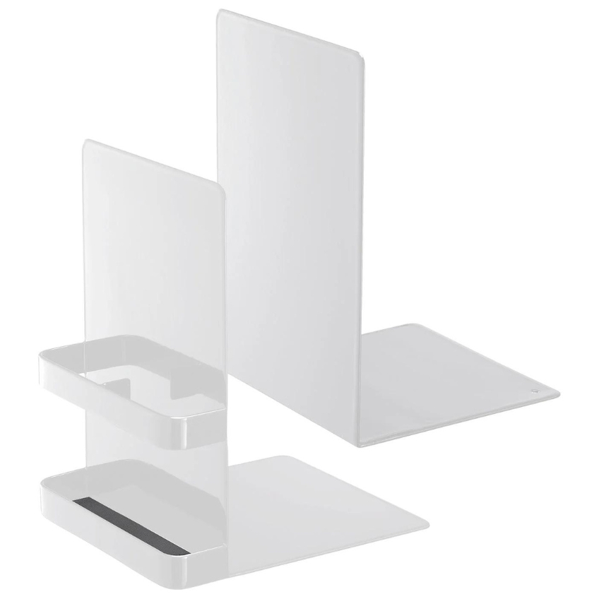 Set dvou b&iacute;l&yacute;ch kovov&yacute;ch zar&aacute;žek na knihy Yamazaki Tower 18 cm