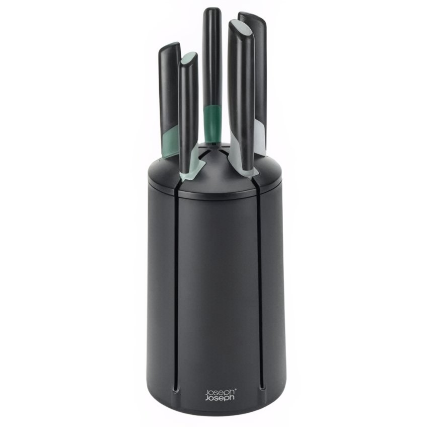 Joseph Joseph Sada černo-zelených nerezových nožů s rotačním stojanem Elevate, 5 ks