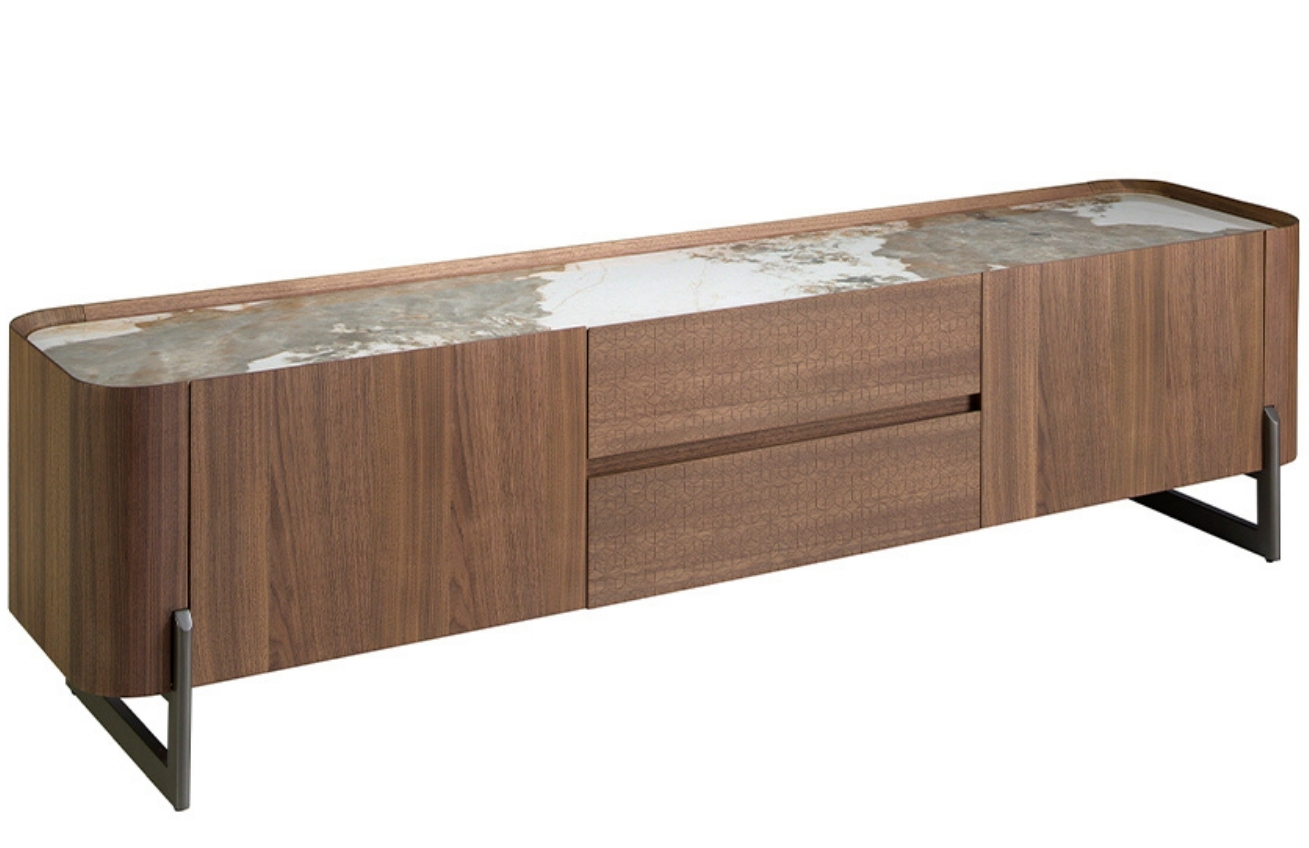Ořechový TV stolek Angel Cerdá No. 3250, 200 x 45 cm s mramorovým dekorem