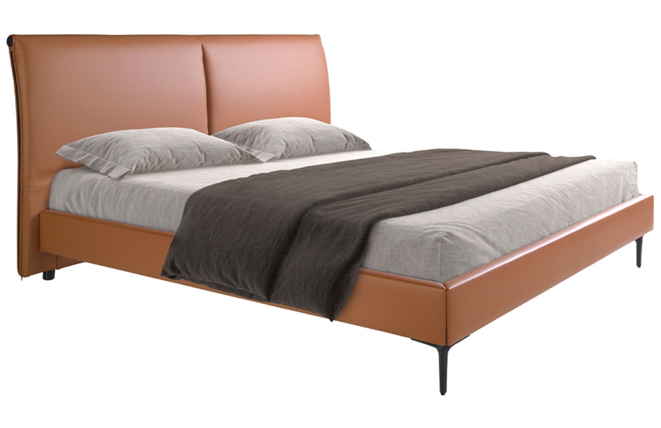 Koňakově hnědá koženková dvoulůžková postel Angel Cerdá No. 7158, 180 x 200 cm