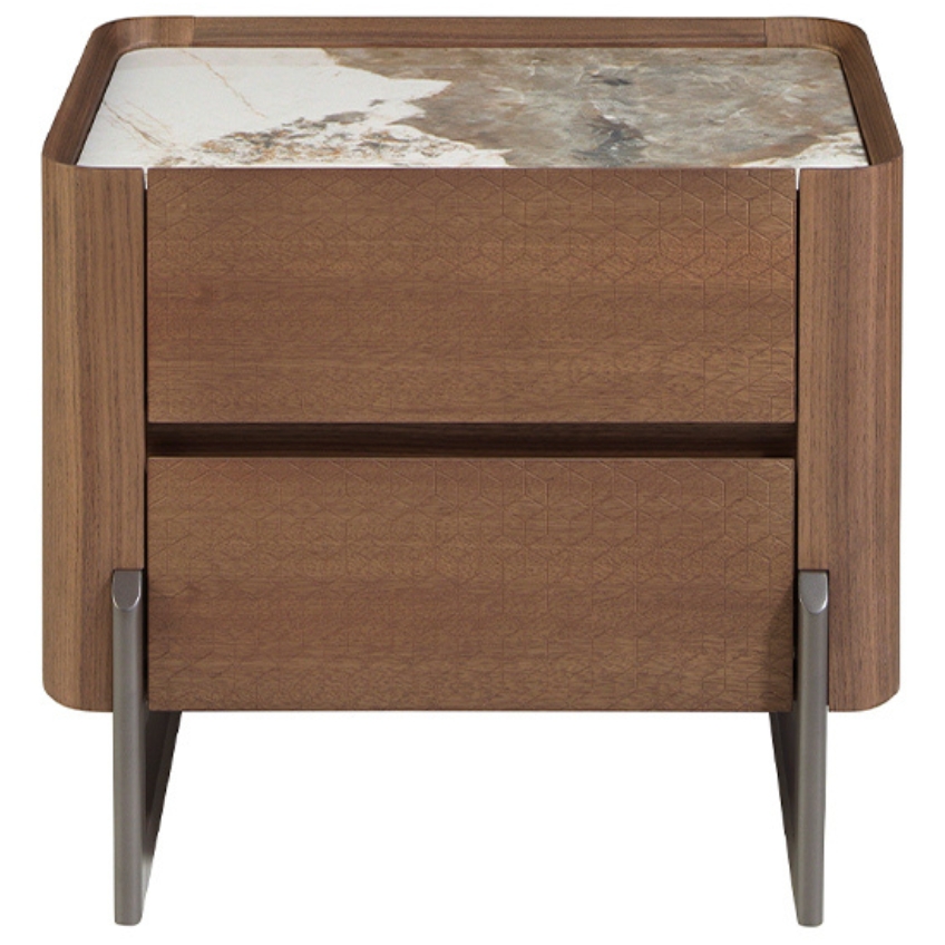 Ořechový noční stolek Angel Cerdá No. 7152, 45 x 40 cm s mramorovým dekorem