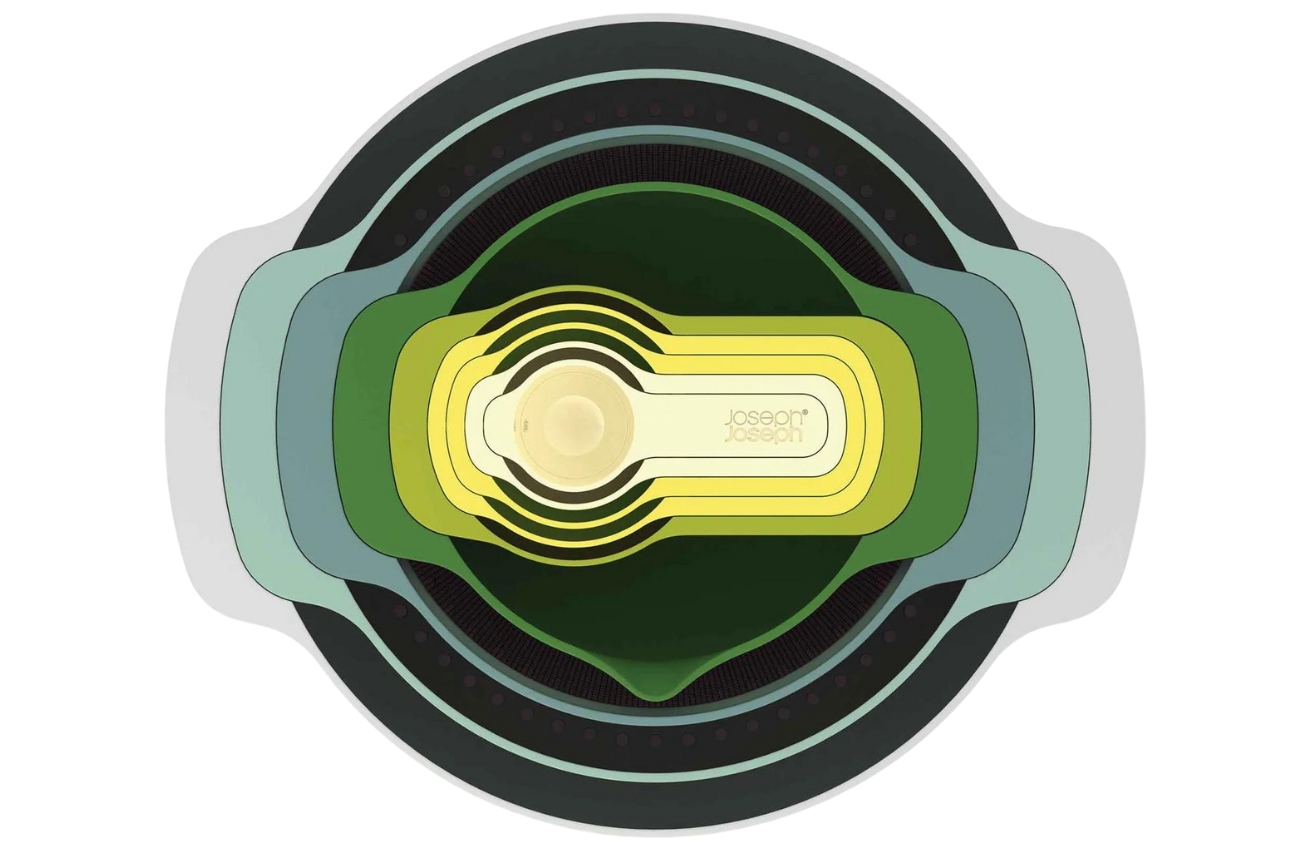 Sada zeleno-žlutých plastových misek s odměrkami Nest, 9 ks
