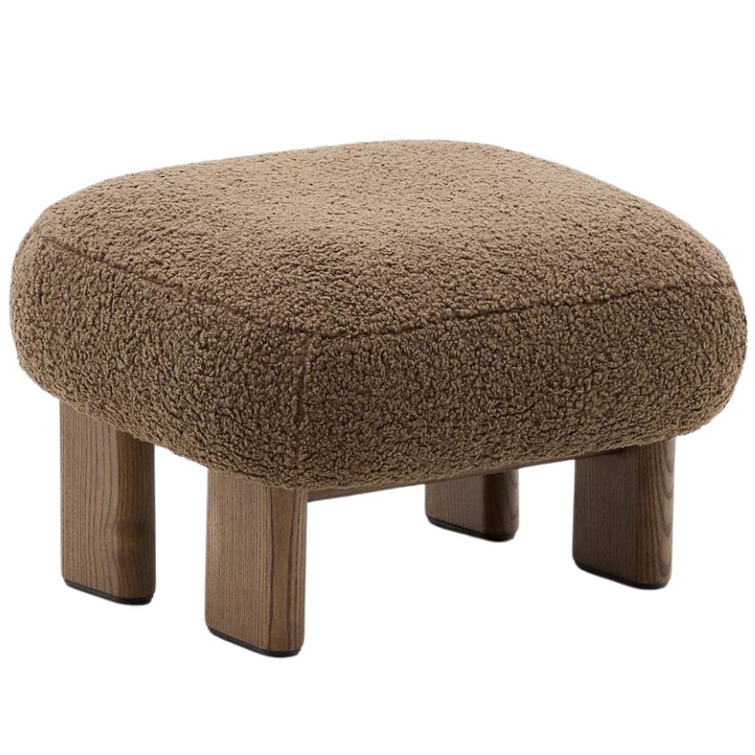 Hnědá bouclé podnožka Kave Home Cabana 66,5 x 56,5 cm