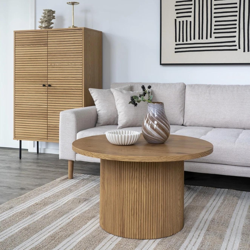 Nordic Living Konferenční stolek Benovia 80 cm s dřevěným dekorem