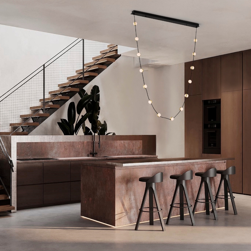 Kovové závěsné LED světlo Nova Luce Alcinoe II. 127 cm