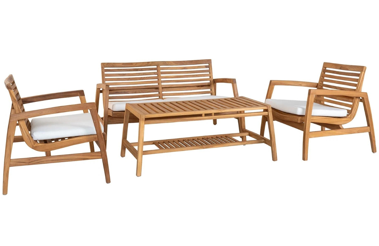 Nordic Living Teakový zahradní set lavice, dvou křesel a stolku Santander