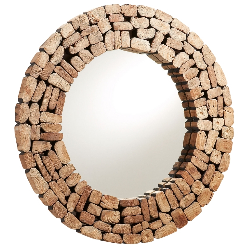 Dřevěn&eacute; kulat&eacute; zrcadlo Kave Home Eliptic 80 cm