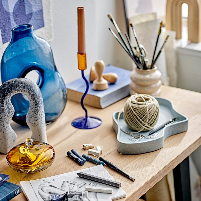 Modrý skleněný svícen Bloomingville Ada