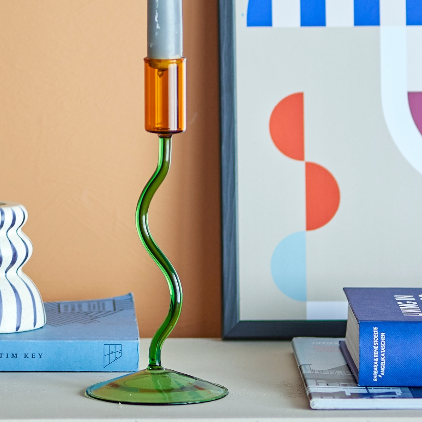 Zelený skleněný svícen Bloomingville Ada