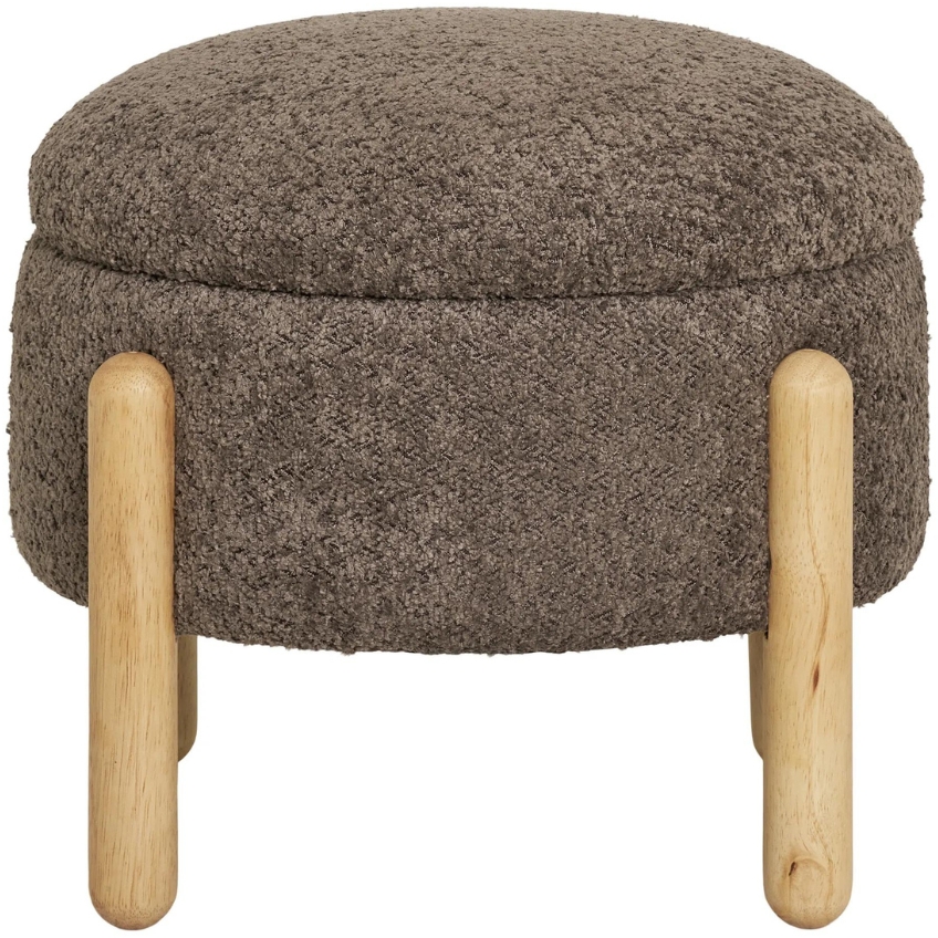 Nordic Living Hnědý bouclé taburet Meda 45 cm