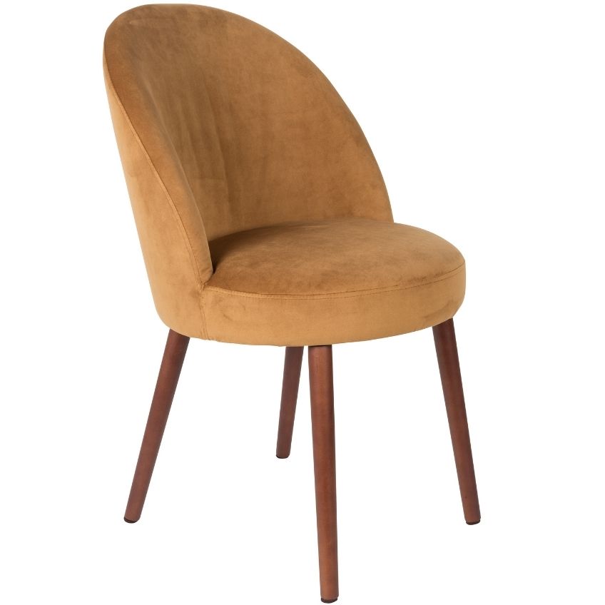 Žlut&aacute; sametov&aacute; j&iacute;deln&iacute; židle DUTCHBONE Barbara