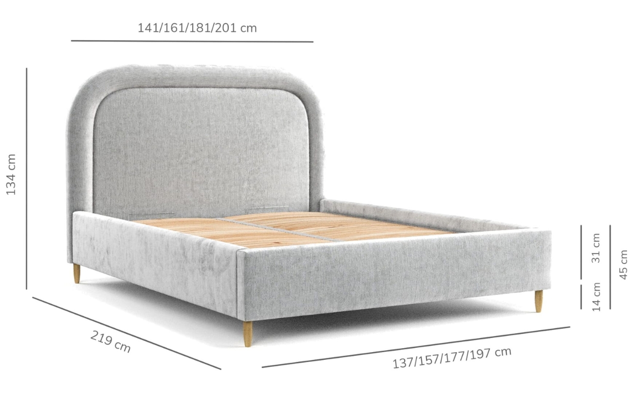 Maison de Rêve Světle šedá čalouněná dvoulůžková postel MIJA 140 x 200 cm s úložným prostorem