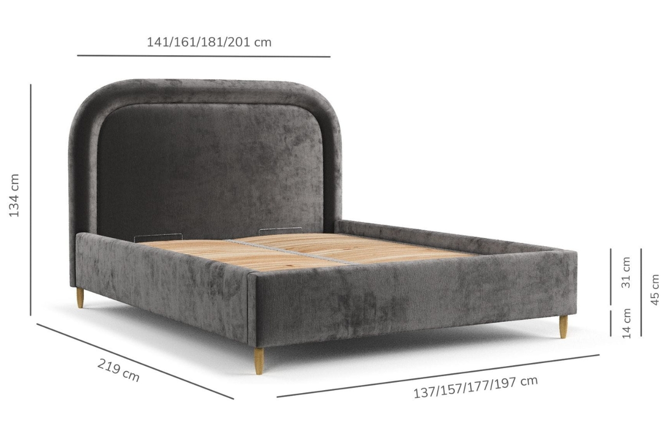 Maison de Rêve Antracitově šedá čalouněná dvoulůžková postel MIJA 180 x 200 cm s úložným prostorem
