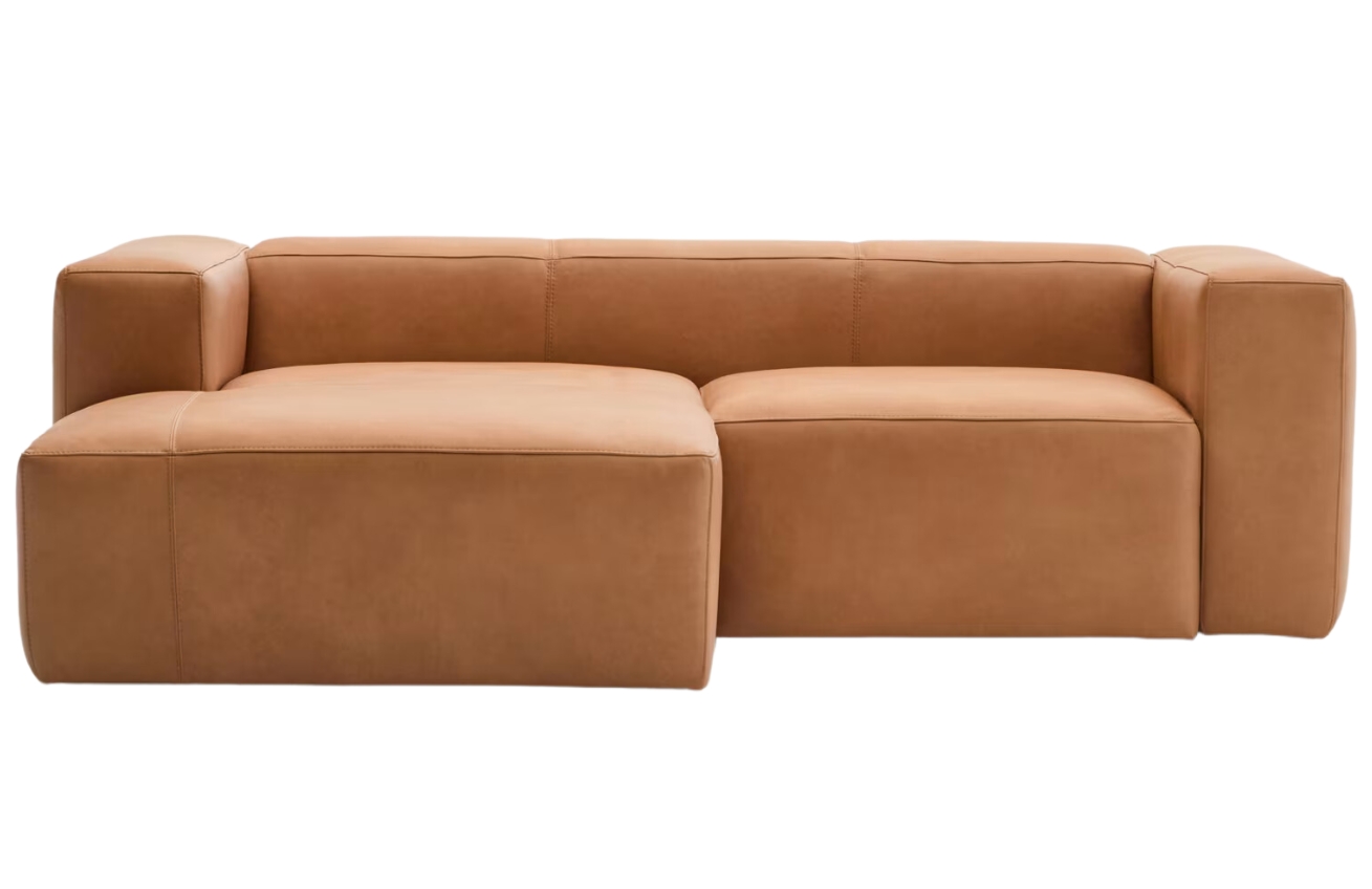 Hnědá kožená rohová pohovka Kave Home Blok 240 cm, levá